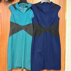 Lot of 2 Antonio Melani Cap Sleeve Body Con Pencil Dress Blue Teal Grey 6 Reg